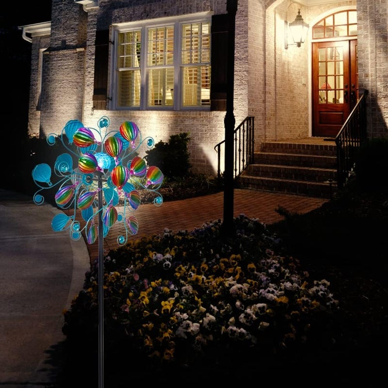 VEWOSTAR Solar Wind Spinners Outdoor,Hot Air Balloon Wind Spinner with LED Glass Ball,Muti-color Wind Spinners for Yard and Garden,Pinwheels Kinetic Wind Spinner,Wind Sculptures & Spinners for Pathway - Image 3